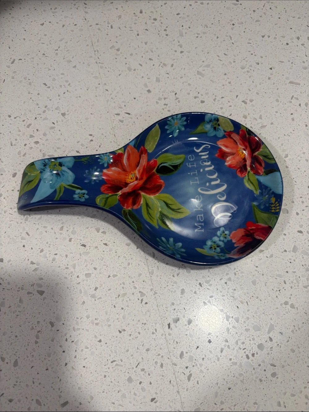 Make Life Delicious Blue Floral Spoon Rest